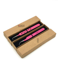 Revêtement en poudre rose de haute qualité 90 degrés Logo personnalisé pince à épiler d'extension de cils en acier inoxydable incurvée Instruments de beauté - Product Image 6