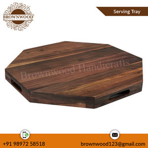 Bandeja de servicio grande de madera de acacia hecha a mano versátil con asas para comedor y uso bandeja de madera octogonal suministro directo de fábrica - Product Image 3
