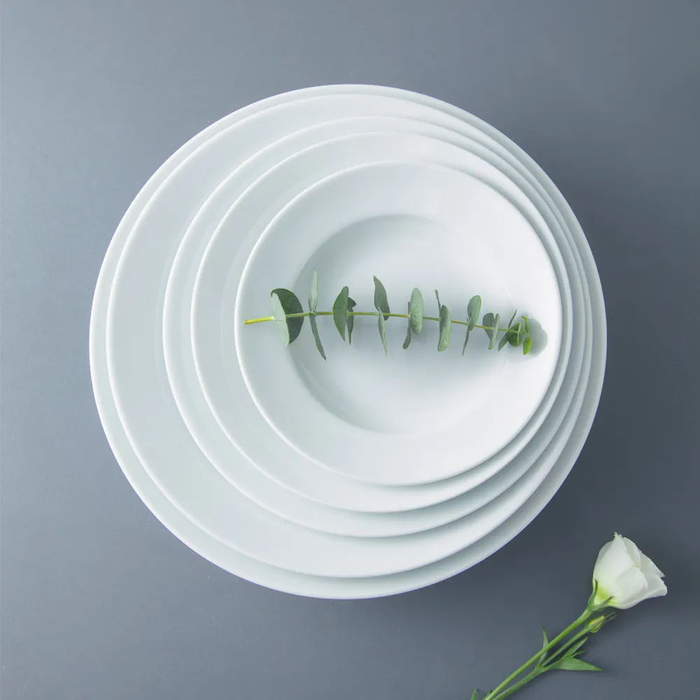 OEM white porcelain deep round plate with line for high-quality hotels and restaurants wholesale Viet Nam