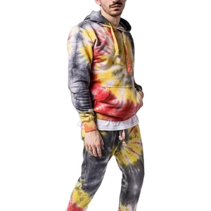 Sporty Tie dye Survêtement Hommes Skinny Survêtement 100% Coton Polaire Tie Dye Séchage Rapide Survêtement Pantalon Correspondant À Manches Longues À Capuche À Capuche - Product Image 6