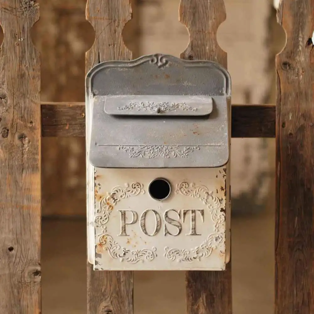 Galvanized White Metal Post Box Vintage Style Post Box Mail