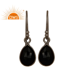 ลูกแพร์สีดำตัดพลอยนิลชุดหนามเตยต่างหูผู้จัดจำหน่ายเครื่องประดับเงินสเตอร์ลิงออกซิไดซ์เหลี่ยมเพชรพลอย - Product Image 1