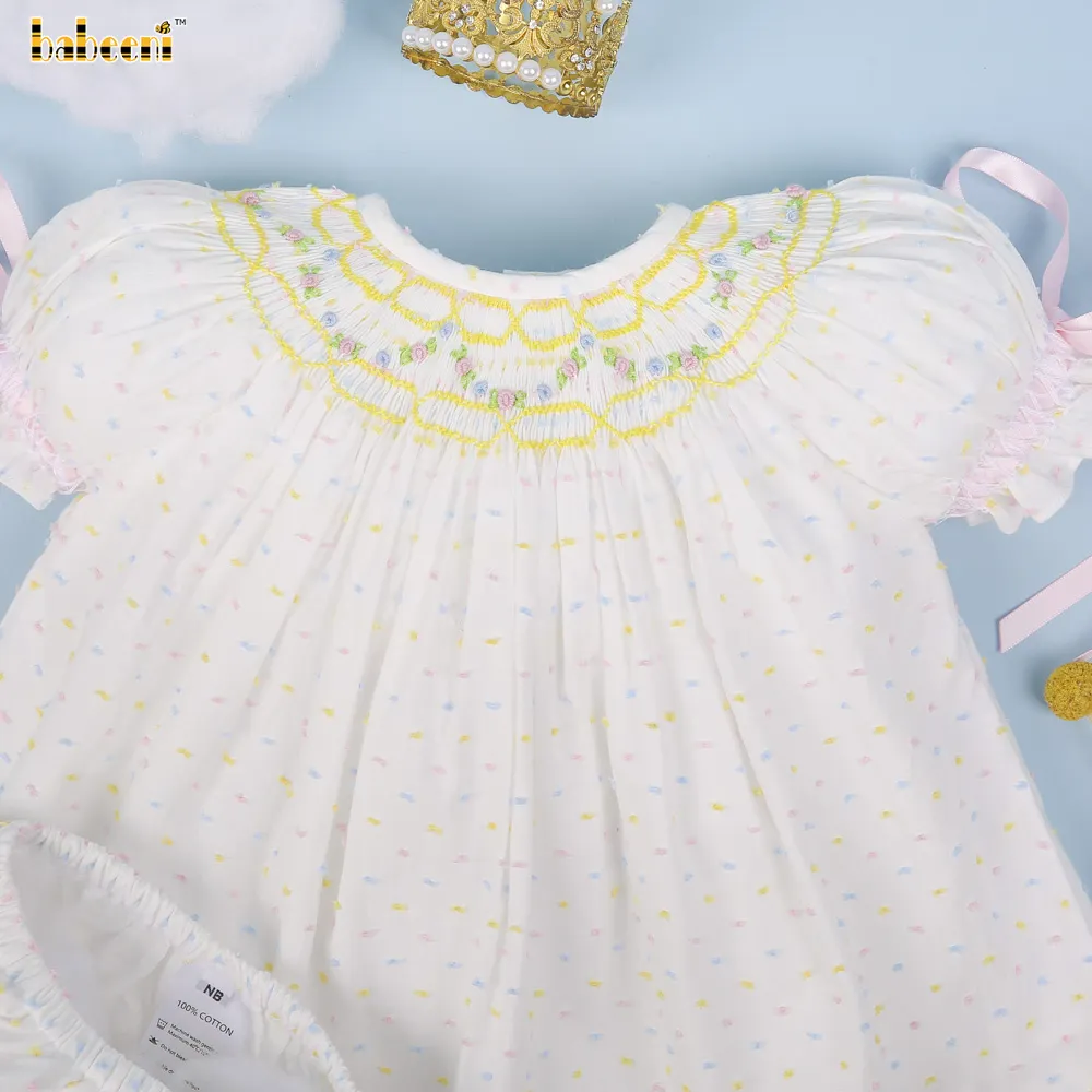 Fantasia geometrica smocked swiss dot baby set abbigliamento OEM ODM set di abbigliamento per ragazze produttore all'ingrosso-DR3427