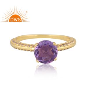 Anillo de banda de piedras preciosas de topacio blanco Natural y amatista de Plata de Ley 925 para fabricante de joyería de mujer - Product Image 2