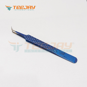 Pince à épiler 12cm pour extensions de cils, accessoire de soins de beauté, avec poignée en diamant, logo personnalisé, bleu foncé, 45 degrés - Product Image 3