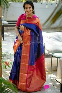 Saree de seda tradicional de Kanjivaram, tejido con Pallu rico, Nuevo - Product Image 6