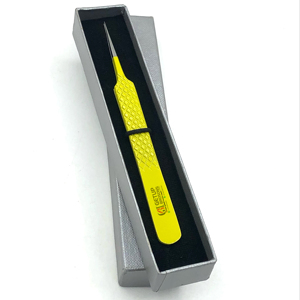 แหนบต่อขนตาสำหรับต่อขนตาหัวตรงปลายเงินแบบมืออาชีพเคลือบผงสีเหลืองโลโก้ได้ตามต้องการ - Product Image 2