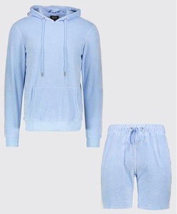 ชุดเสื้อผ้าออกกำลังกายของผู้ชาย,ชุดวอร์มแนวลำลองสีน้ำเงินมีฮู้ดและกางเกงขาสั้นสำหรับฤดูร้อน - Product Image 2