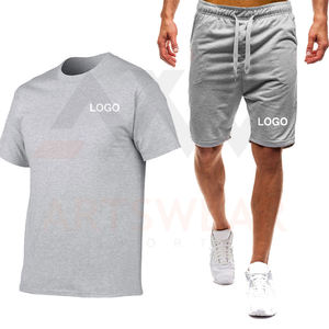 T-shirt 100% coton à col rond pour hommes, ensemble court et de sport, pour fitness, avec logo personnalisé, deux pièces différentes, été, 2022 - Product Image 2