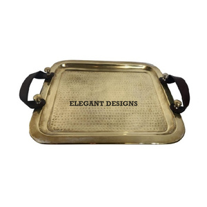 Handmade <b>Copper</b>-Plated Metal Serving Tray Hammered Design with Excellent Looking Oval Shape Handles for Home Use Food Occasions - Product Image 4