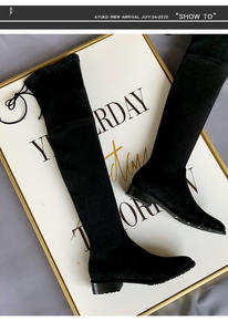 Yeni varış moda bayanlar streç diz üzerinde yüksek topuklar süet kış kadın uyluk yüksek çizmeler - Product Image 2