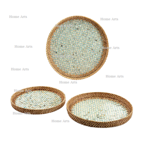 Ensemble de plateaux de service pour chocolats MOP et rotin de 3 tailles différentes Plateau de service à dessert au prix le plus bas - Product Image 6