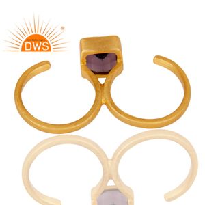 Hydro <b>Amethyst</b> Double Finger Open <b>Ring</b> Wholesaler 18k Yellow <b>Gold</b> Plated Brass of Fashion Jewelry Indian Custom Jewelry - Product Image 3