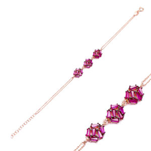 Triple Circle With Ruby and Black Zircon <b>Baguette</b> Stone <b>Bracelet</b> 925 Silver <b>Bracelet</b> Wholesale Handcrafted Jewelry - Product Image 3