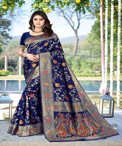 Banarasi Soie Jacquard Saree avec Chemisier Femmes Porter Dames Fête Festival Usage Quotidien Doux Coton Soie Sari En Gros Bas Prix Apparelgarment - Product Image 2