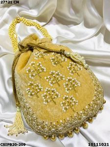 Designer Silk Handbags with Square and Coin Pattern for Daily and Party Use Elegant Bridal <b>Potli</b> Evening <b>Bags</b> - Product Image 2