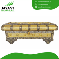 Coffre au trésor Bahubali, finition en cuir artificiel, en bois fait à la main (13 "x 5.5" x 4 "INCH) doré au meilleur prix