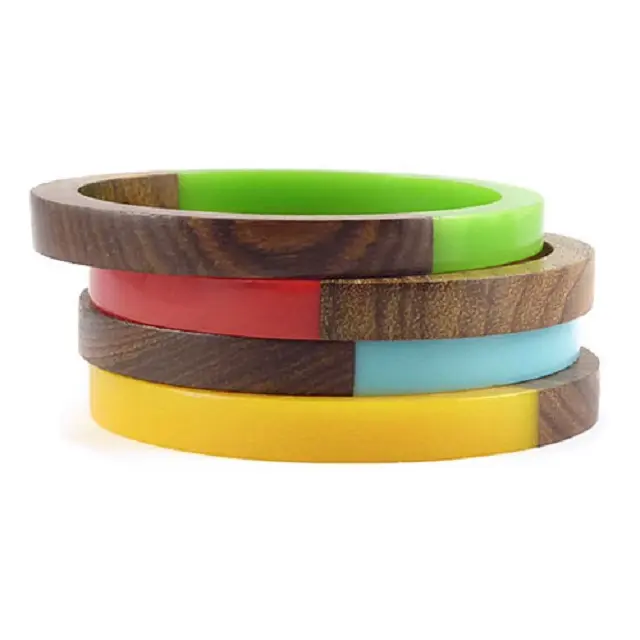 Nuovo arrivo personalizzato splendido braccialetto di legno in resina multicolore con perline per ragazze uomo e donna