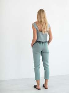 Fine qualité lin large sangle col carré sans manches débardeur dames Simple été recadrée Blouse vêtements faits à la main pour les femmes - Product Image 5