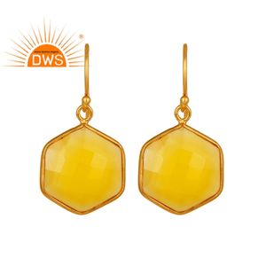 If me — boucles d'oreilles en calcédoine jaune, bijoux en pierre précieuse, plaqué or 18k, argent Sterling hexagone - Product Image 1
