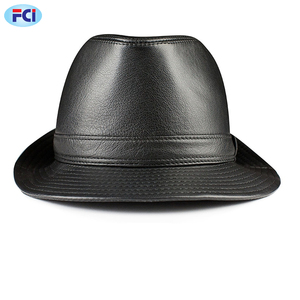 <b>Man</b> High Quality Genuine Leather Jazz <b>Fedora</b> Gentleman Cow Skin Short Brim <b>Black</b> Brown Hip Pop Fitted Top <b>Hat</b> - Product Image 3
