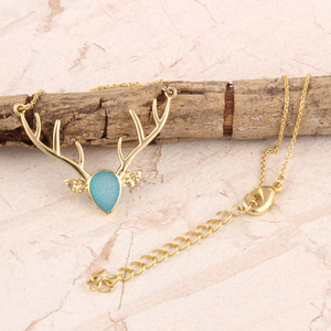Festive Sale Pear Shape Sky Blue Sugar Druzy Deer Antler Necklace Pendant Gold Plated Link Chain Necklace Pendant Woman Jewelry - Product Image 2