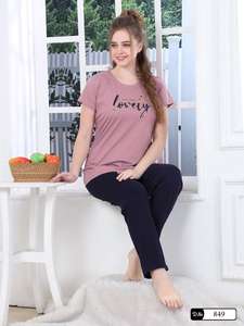 Luxe Top Qualité Femmes Hauts À Manches Longues et Pantalon Deux Pièces Ensembles Costumes Bonneterie Coton Nuit Nuit Pyjama Nervure Coton M-L-XL - Product Image 6