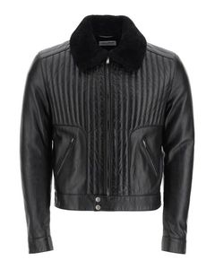 Wings Traders <b>Men's</b> Quilted <b>Leather</b> <b>Jacket</b> with Sheep Shearling Collar Plus Size Winter Breathable Zipper Closure - Product Image 1