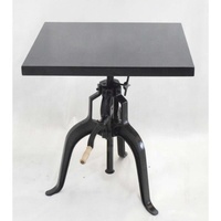 Table de salle à manger pliante carrée noire de style bistrot avec base à manivelle réglable en fonte de fer, design industriel, pour l'extérieur, l'hôtellerie et les restaurants