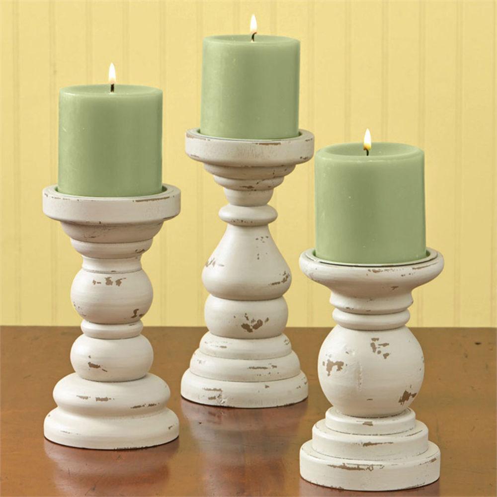 Portacandele In Legno Rustici - Set Di 3, Per Candele A Pilastro, Fattoria