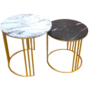 Ensemble de table classique en marbre blanc et noir Chaises décoratives pour bureau à domicile et bar Matériau métallique durable Ensemble de 2 pièces - Product Image 1