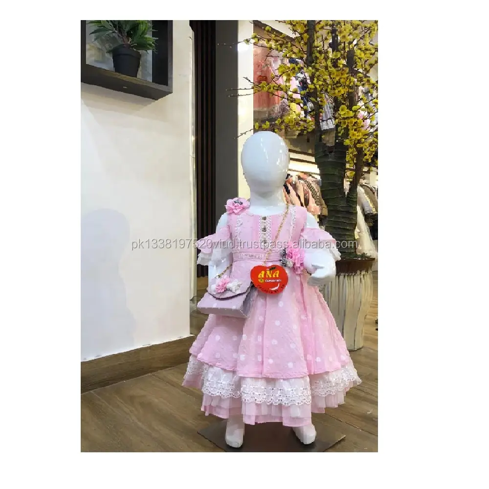 Weiße Paste Goli Print Baumwolle Party tragen Kleid erstaunliches Design Baby Mädchen Kleid mit ausgefallenen Geldbörse