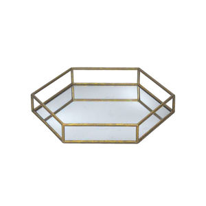 Brass Gold Polish Geometric Shape Mirror Fancy <b>Glass</b> <b>Tray</b> for Multi Functional Used New Design - Product Image 1