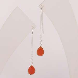 Boucles d'oreilles en cornaline rouge style pierre avec chaîne 5x7 poire 925 argent sterling boucles d'oreilles mignonnes cornaline goutte bijoux - Product Image 3