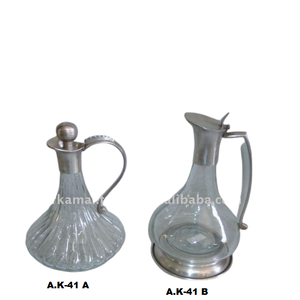 En gros Top Qualité potable Verre & Laiton Plaqué Argent Cruche d'eau avec Couvercle - Product Image 1