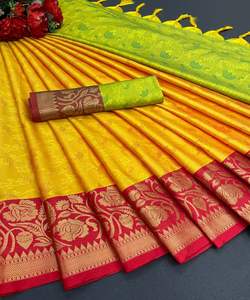 Sari en soie Banarasi Jacquard avec Blouse pour Femmes, Vêtement de Fête et de Festival, Soie de Coton Douce, Vente en Gros à Bas Prix, Design Ethnique Moderne - Product Image 3