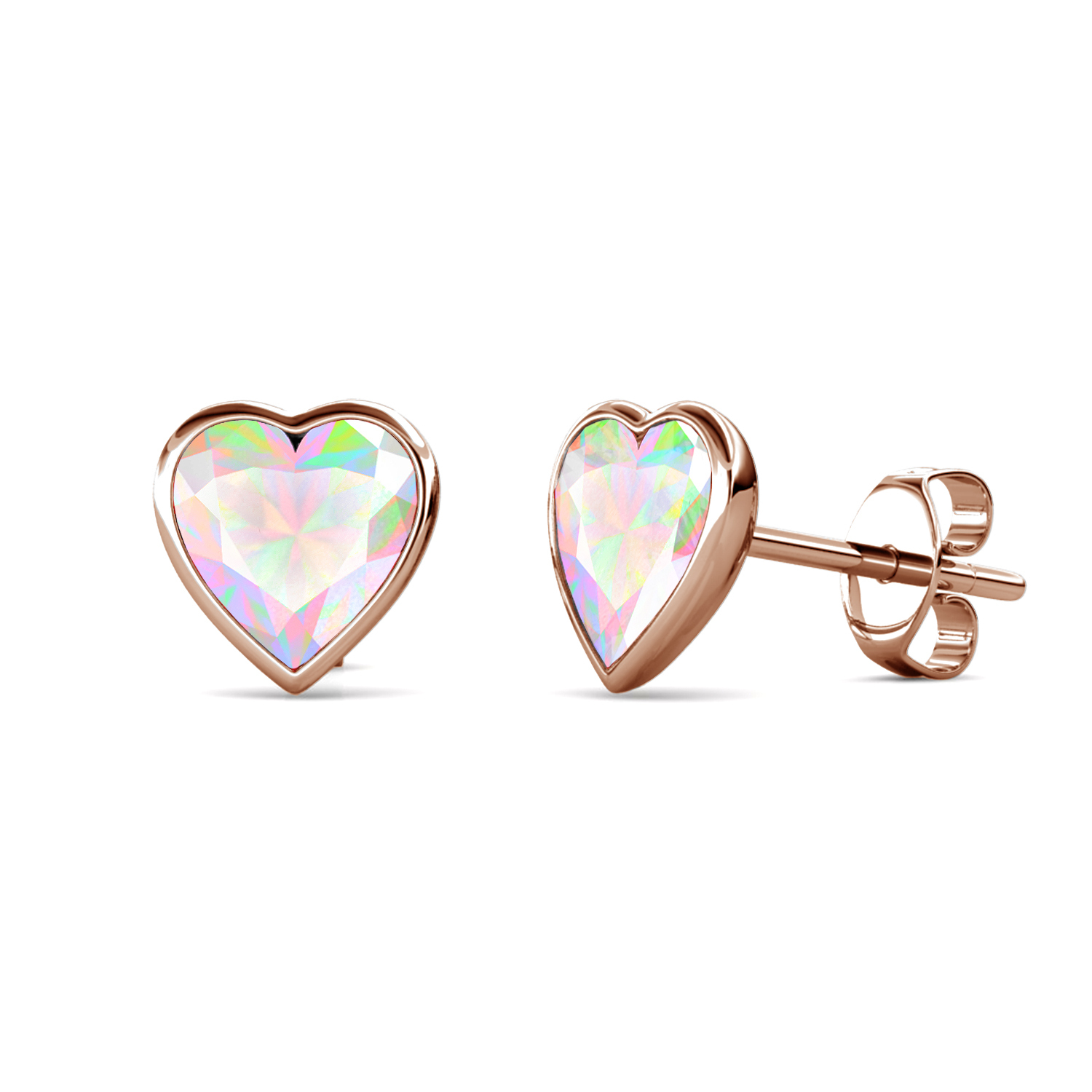 Brass With 18k RG AB Heart Shaped Crystal Stud Earrings