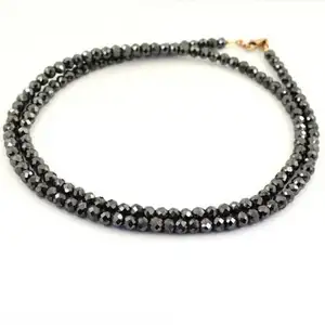 Super Jet Black Diamond Beads Necklace , 2 mm Size Black Faceted Diamond Beads Strands