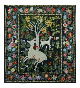 Luxury Interior Decor Deer Uzbekistan Silk Embroidery Bedspread Suzani Classic Wall Panel Animal Nature Design Cotton Tapestry
