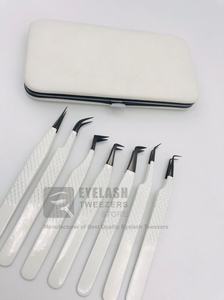 Pinzas para pestañas de acero inoxidable al por mayor con etiqueta privada, pinzas para pestañas con punta de fibra sostenible con punta blanca para extensión de pestañas - Product Image 5