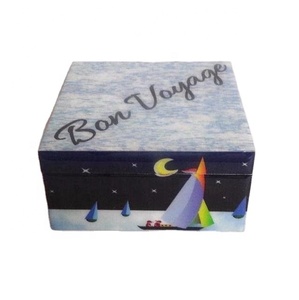 Caja de madera impresa con diseño de paisaje de barco y Luna Bon Voyage moderna disponible en todos los tamaños, organizador de joyero, decoración del hogar - Product Image 1