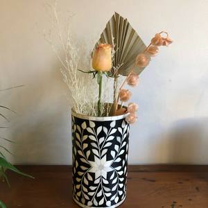 Bone Inlay Flower <b>Vase</b> for Dry Flower in <b>Cylinder</b> Shape and Floral Bone Inlay Design for Dining Table Living Room Home Tradnary - Product Image 2
