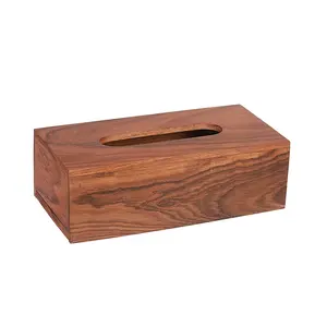 Caixa de tecido de madeira com acabamento de nogueira, design artesanal, caixa de metal para uso, papel de seda com acabamento