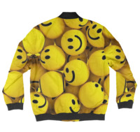 Blouson Bomber Homme Grande Taille avec Fermeture Éclair et Emoticônes Smiley, Léger, Sublimé, Personnalisable avec N'importe Quel Motif