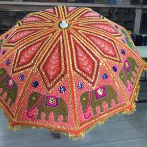 Handmade Rajasthani Cotton Parasol Decorative Lace Golf Umbrella Craft Umbrella Embroidery Ethnic Traditional Outdoor