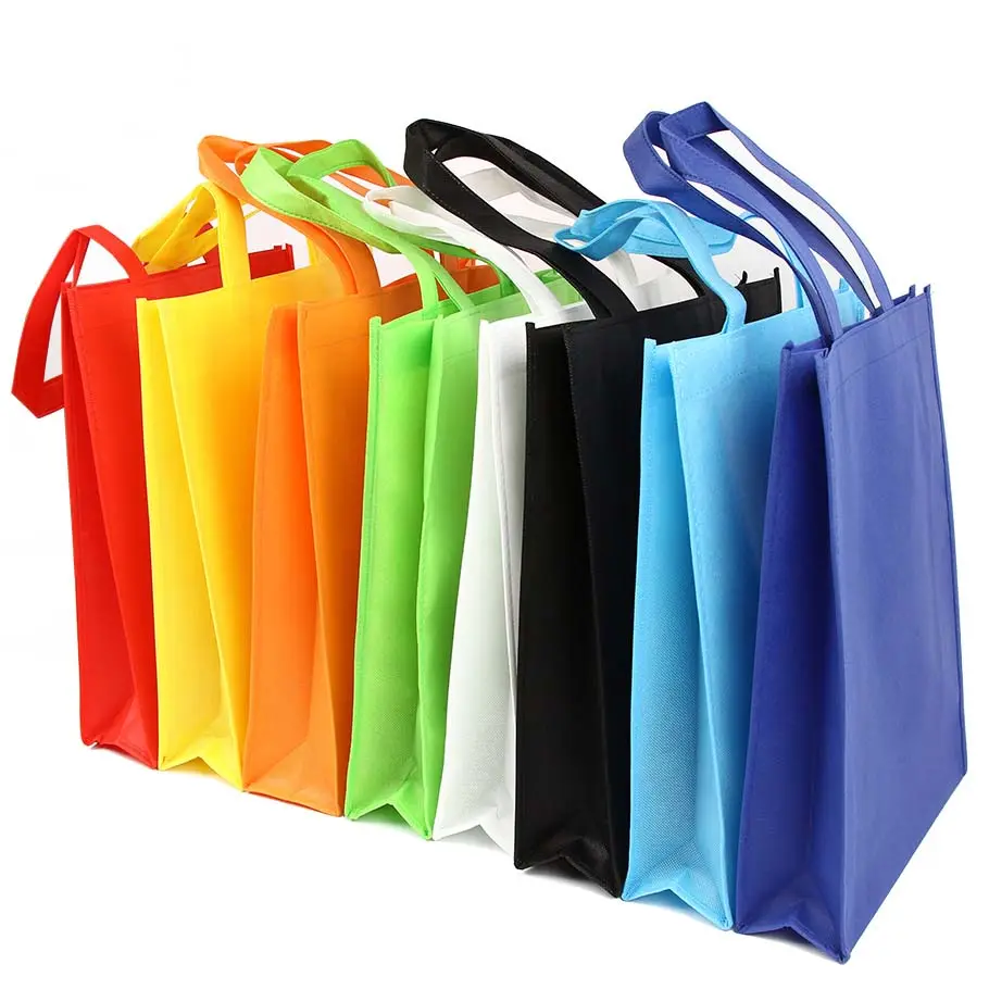 Wholesale custom logo printed recycle grocery tote fabric pp nonwoven non woven shopping bag