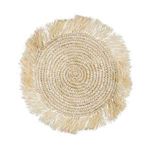 Handcrafted Beige <b>Seagrass</b> Woven <b>Placemats</b> Rustic Elegant Home Decor with Fringe Mats & Pads - Product Image 2