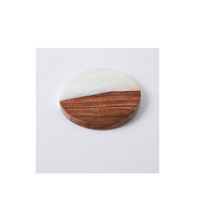 Dessous de verre en marbre blanc de style classique fabriqué à la main avec du bois d'acacia personnalisé pour les verres de bar vente à bas prix - Product Image 3