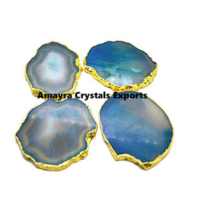 Sous-verre à thé en Agate, pierre précieuse, sous-verre en géode Turquoise avec placage doré, achetez en ligne à l'exportation de cristaux Amayra - Product Image 2
