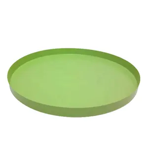 Piatto da portata rotondo In ferro piatto e vassoio per caricabatterie di colore verde opaco per servire cibo nel ristorante artigianale